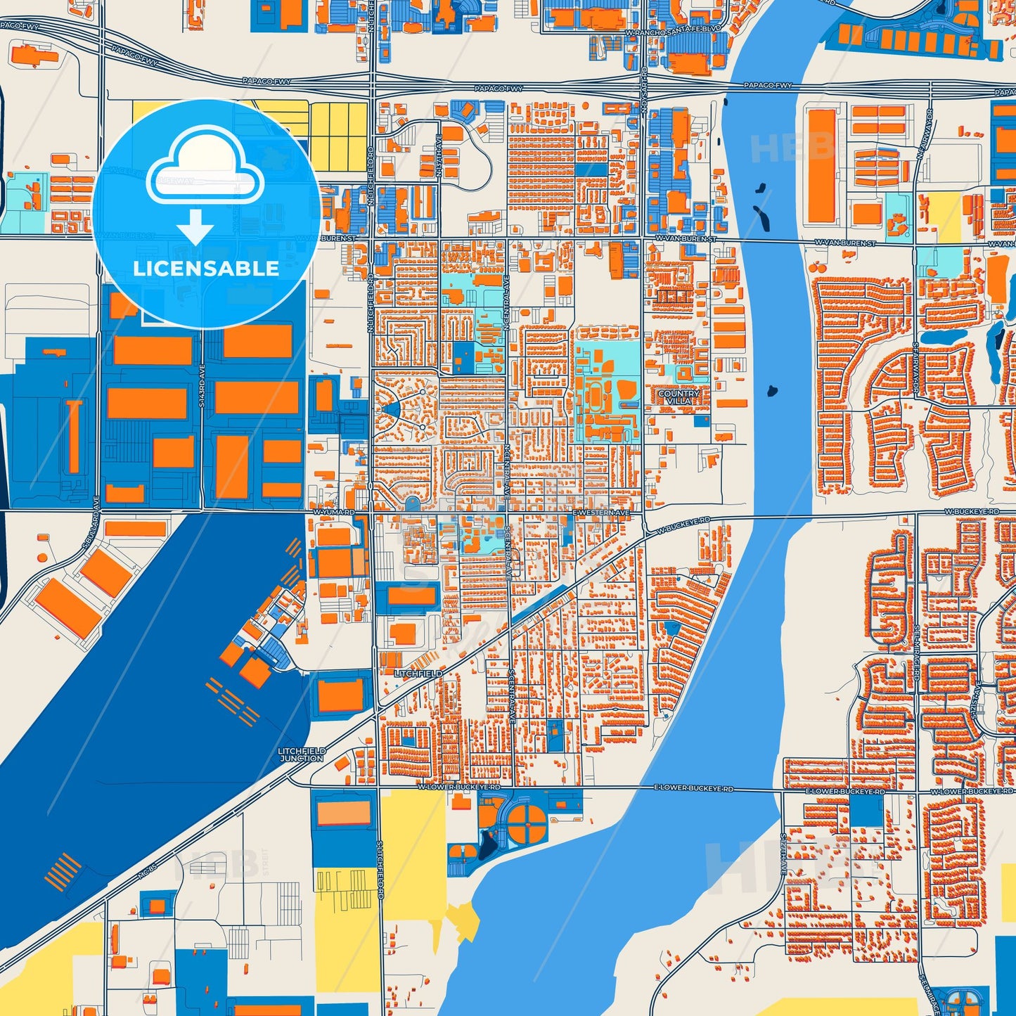 Colorful Avondale Street Map with Labels and Buildings