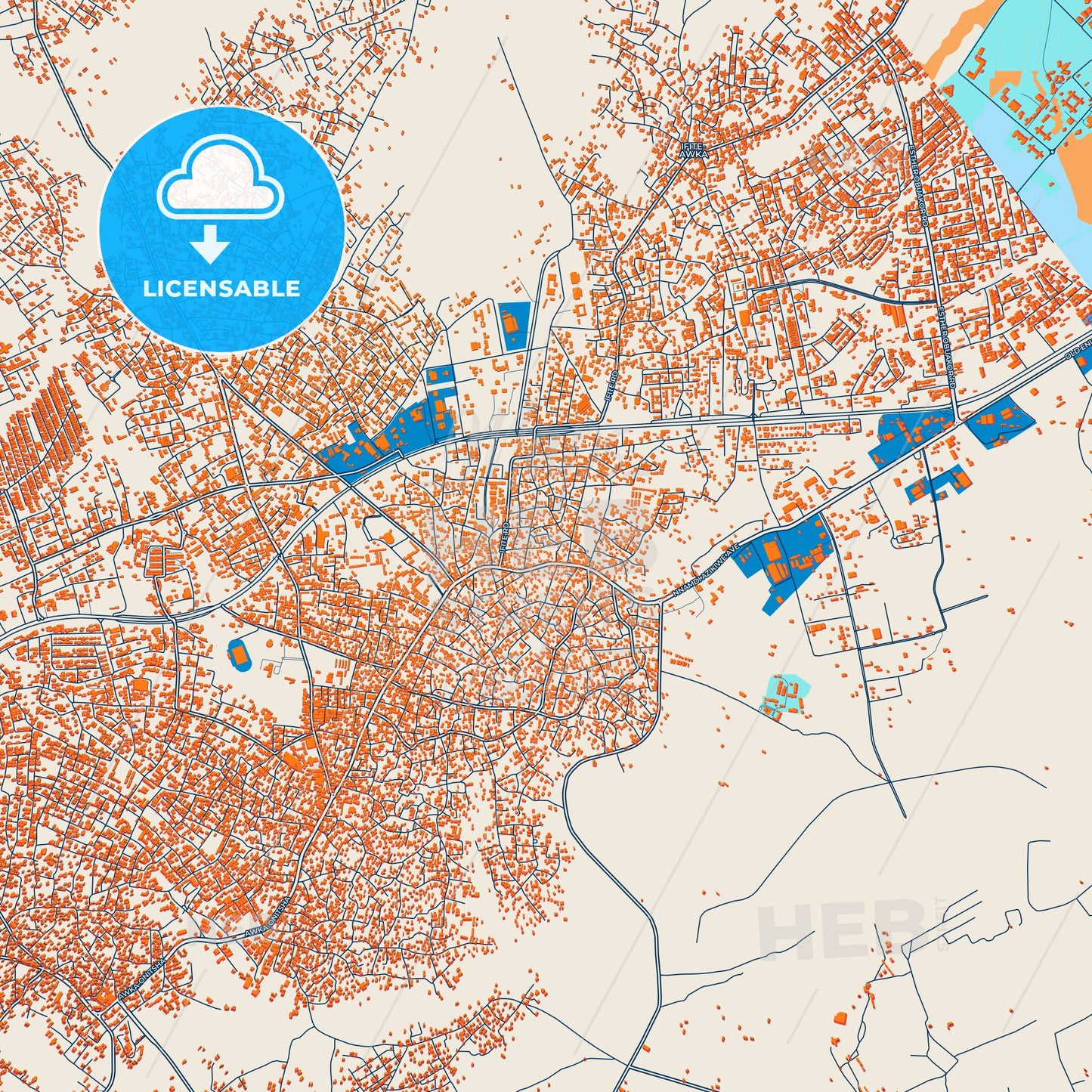 Colorful Awka Street Map with Labels and Buildings