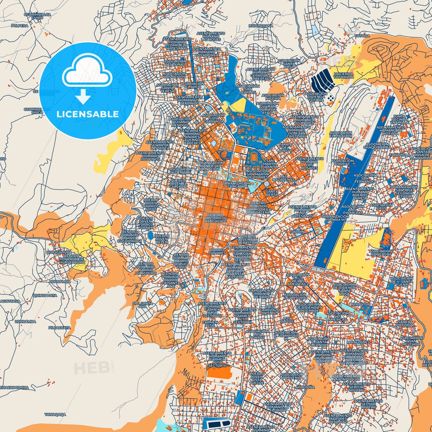 Colorful Ayacucho Street Map with Labels and Buildings