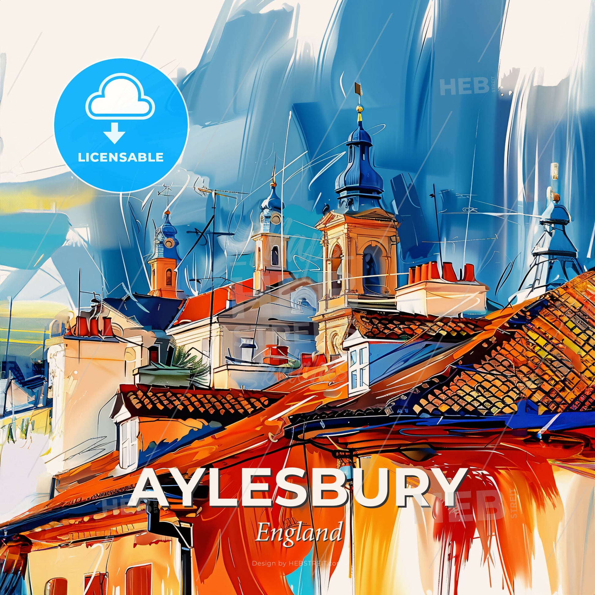 Vibrant Aylesbury, England - A Painting Of A Building With Towers And Roofs - Square format print template