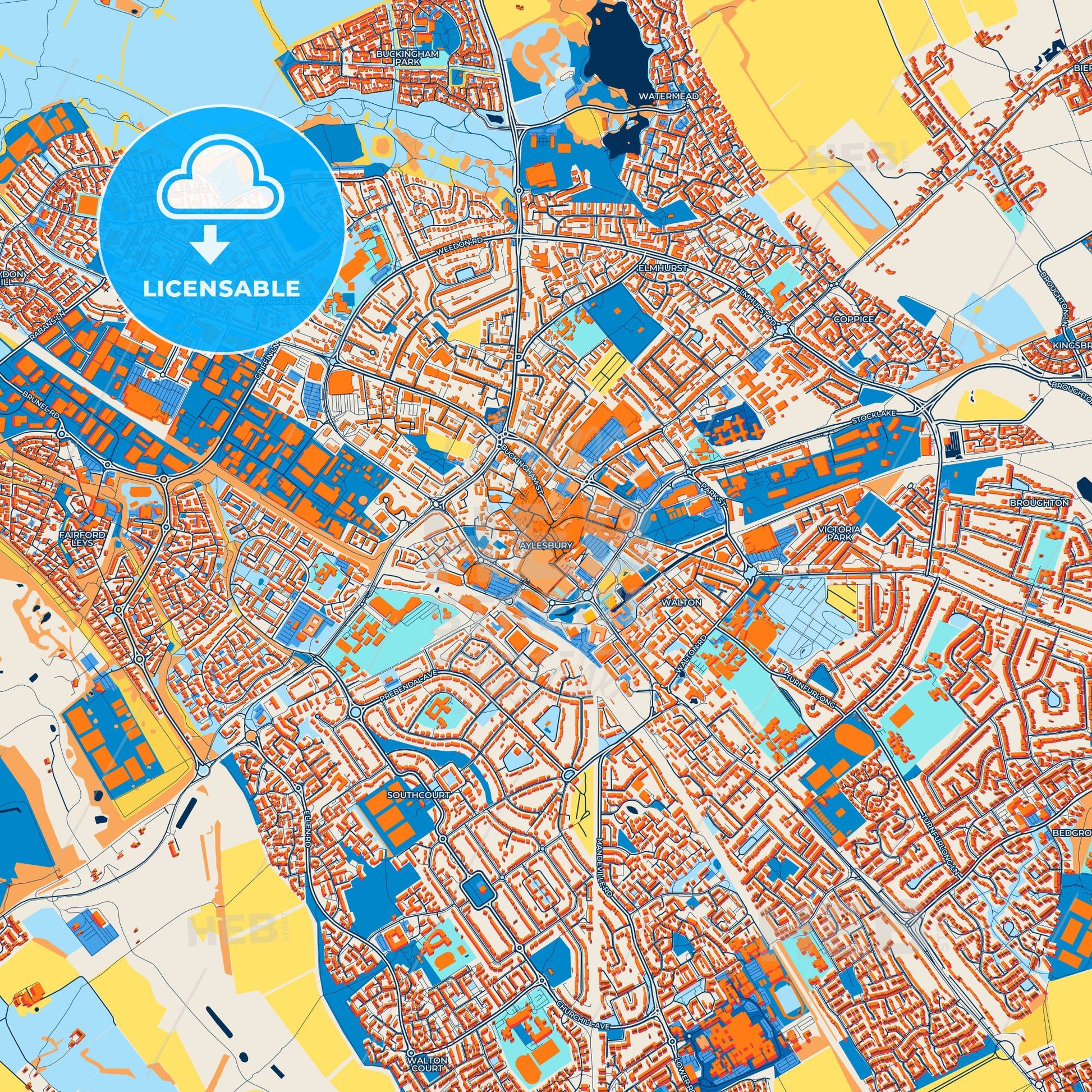 Colorful Aylesbury Street Map with Labels and Buildings