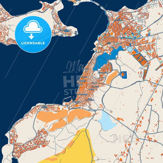 Colorful Ayvalık Street Map with Labels and Buildings
