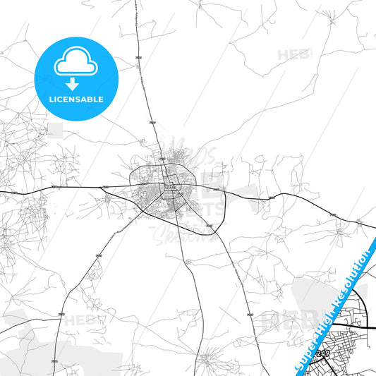 Azare, Nigeria light map with streetnames, citynames and districts