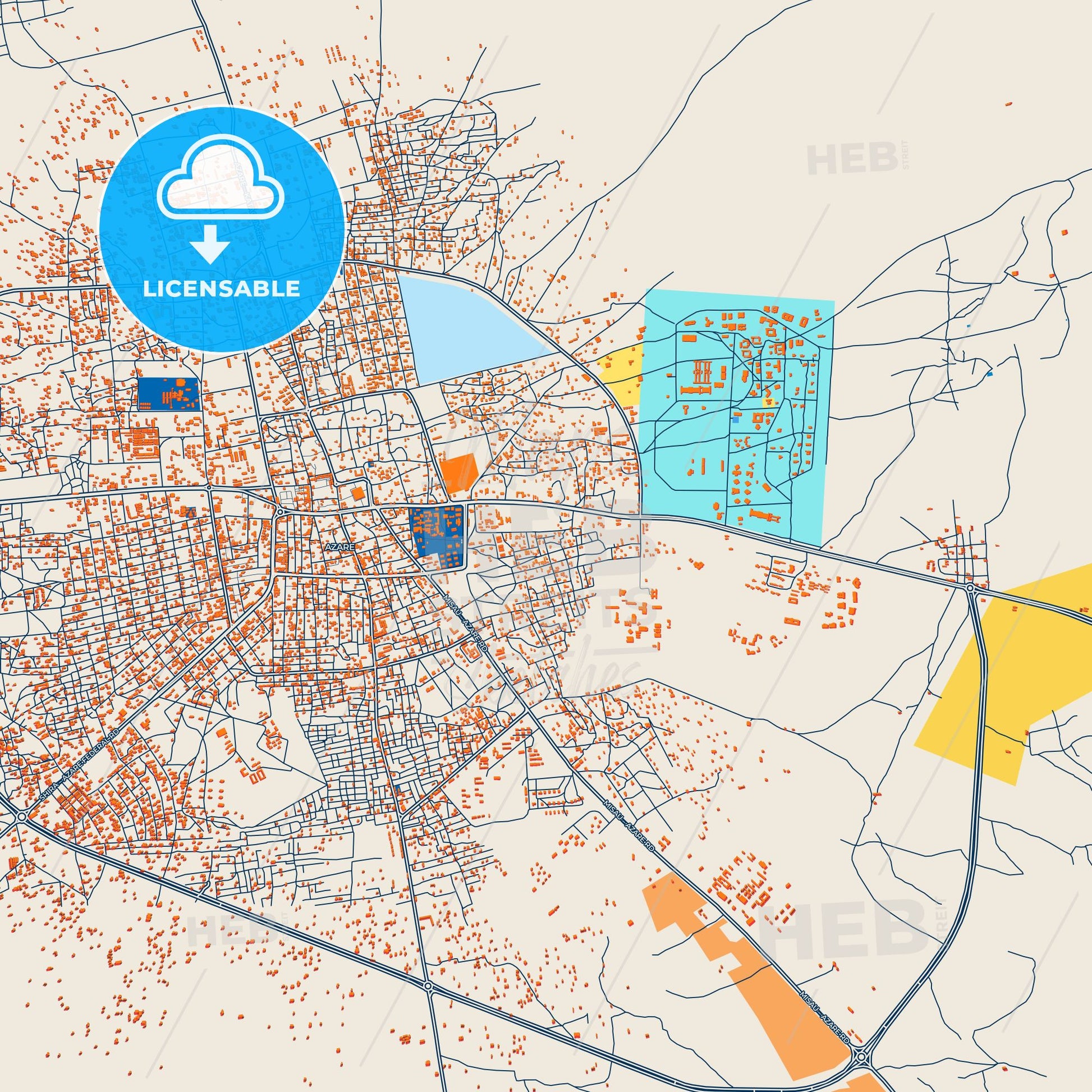 Colorful Azare Street Map with Labels and Buildings