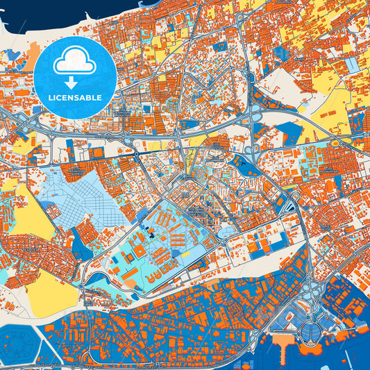 Colorful Bab Ezzouar Street Map with Labels and Buildings