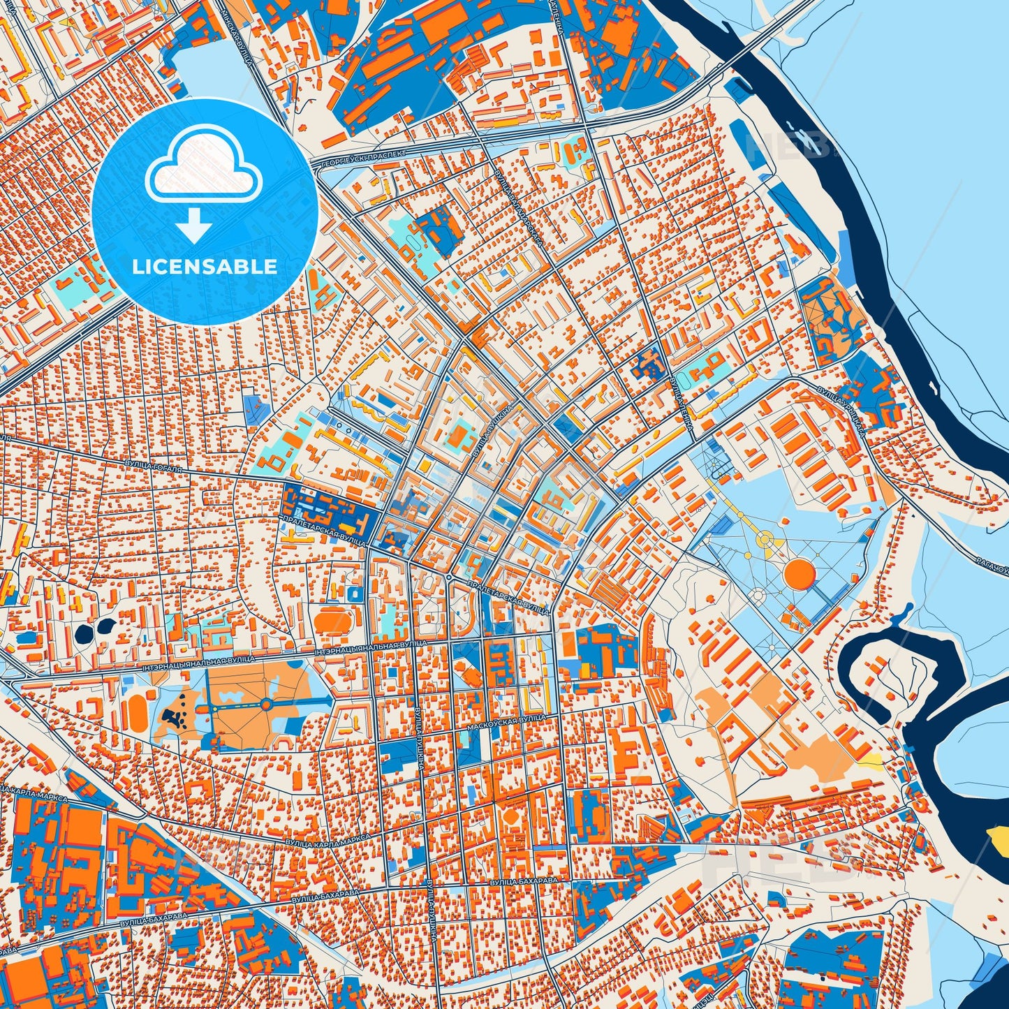Colorful Babruysk Street Map with Labels and Buildings