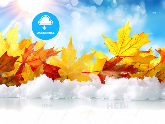 Autumn Landscape Painting with Foliage on Snow, Art