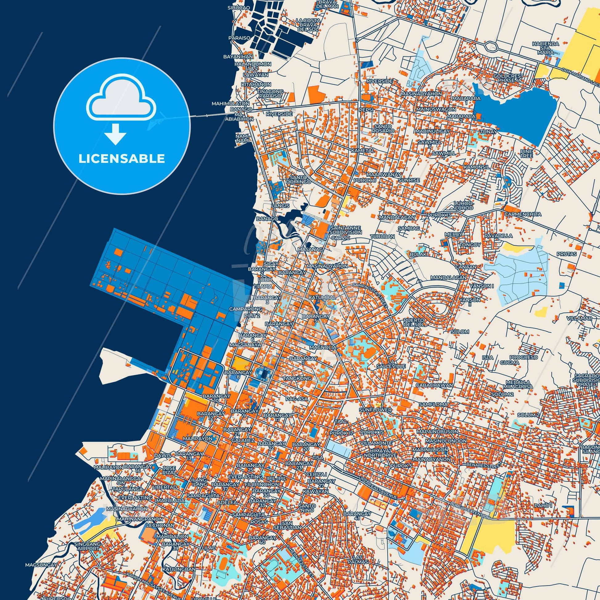 Colorful Bacolod Street Map with Labels and Buildings