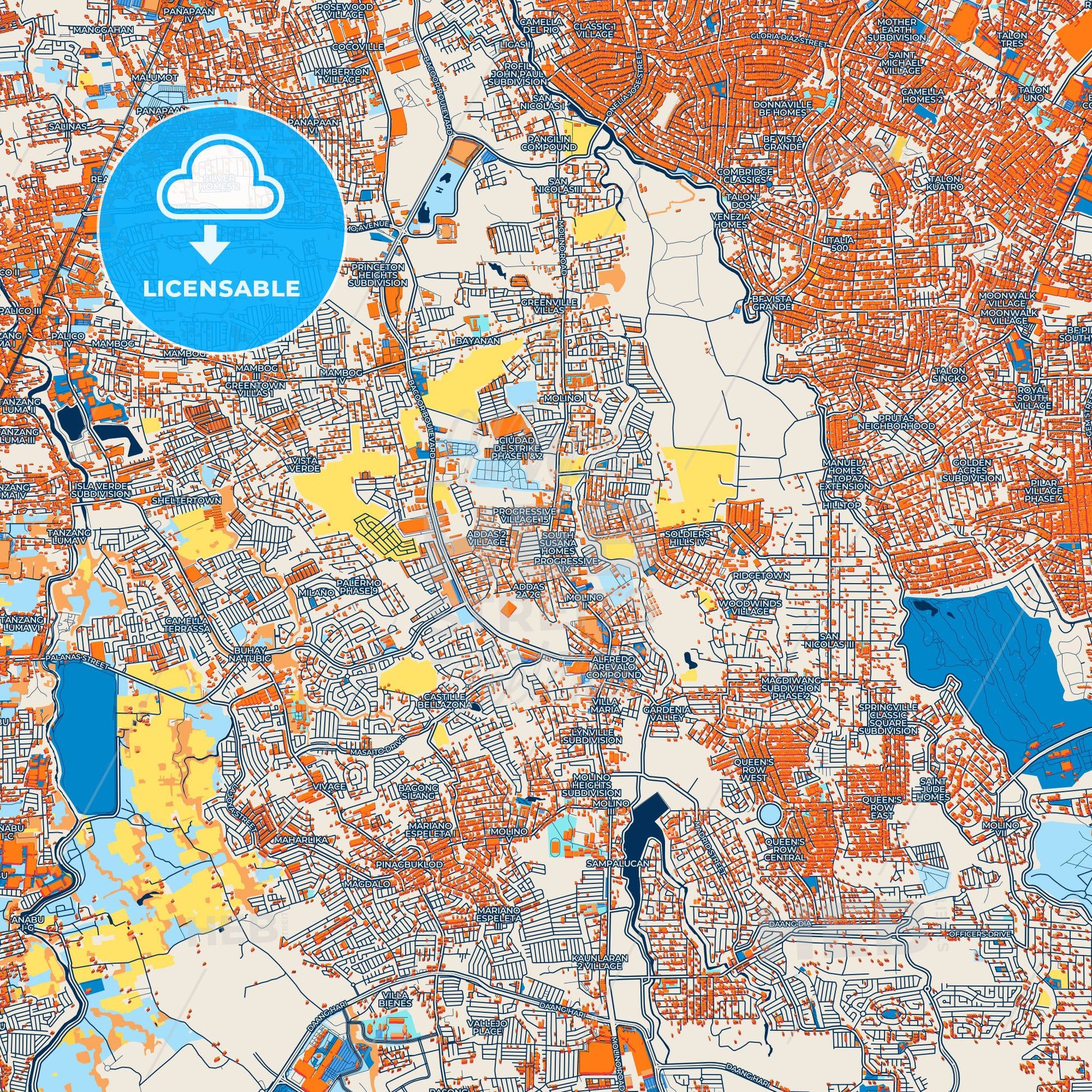 Colorful Bacoor Street Map with Labels and Buildings