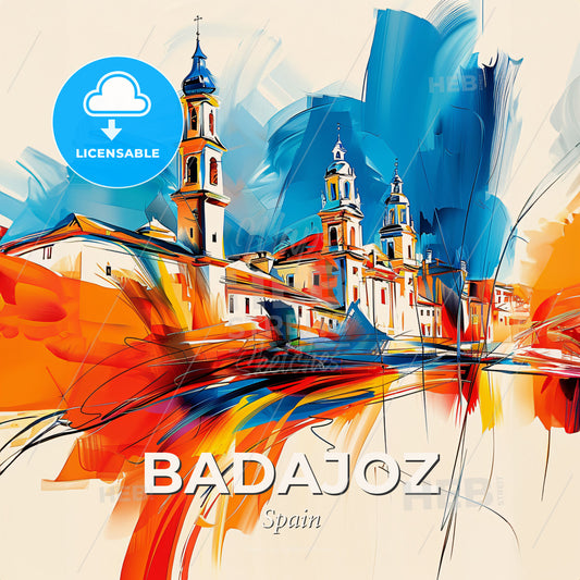 Vibrant Badajoz, Spain - A Painting Of A Building With Towers - Square format print template