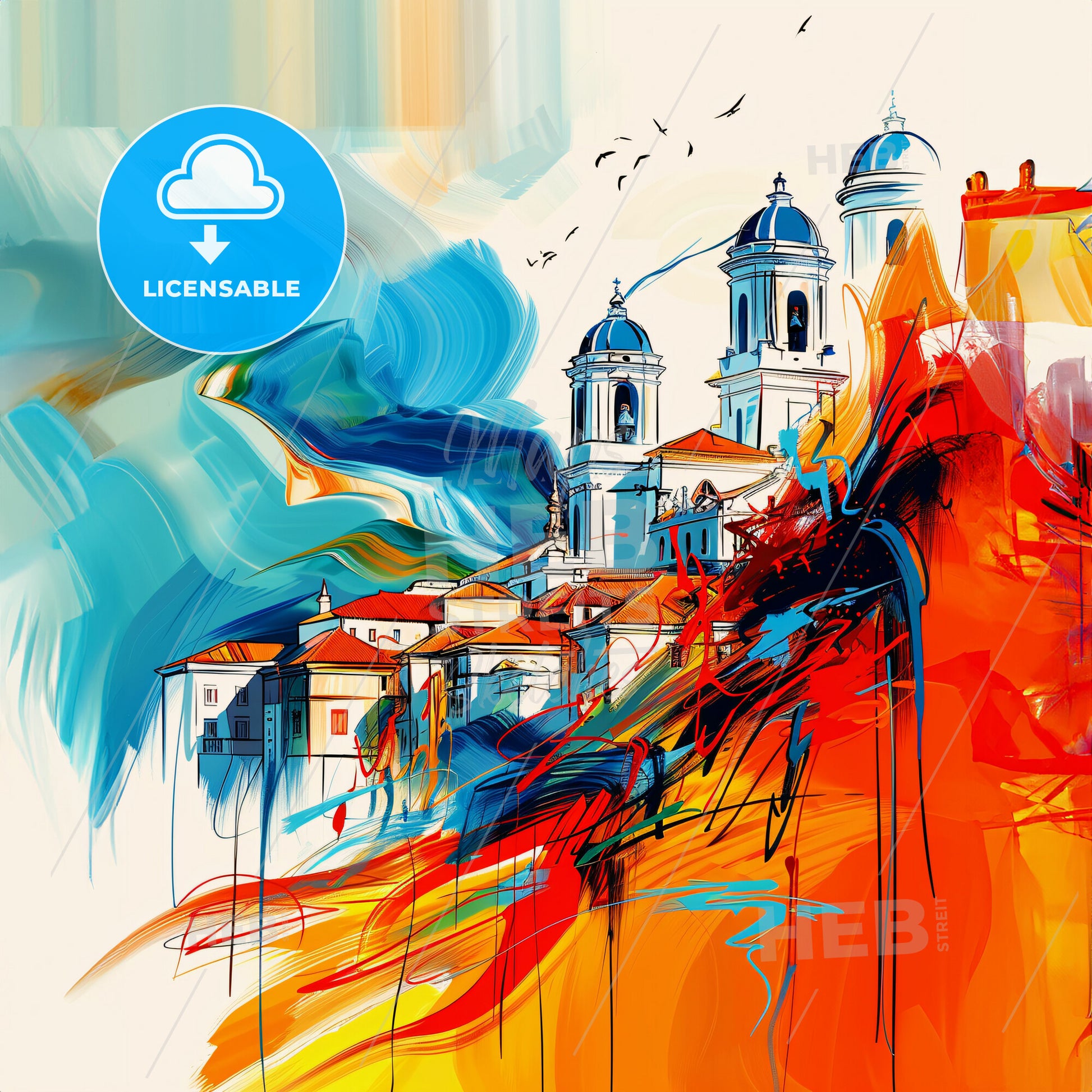 Vibrant Badajoz, Spain - A Painting Of A Town