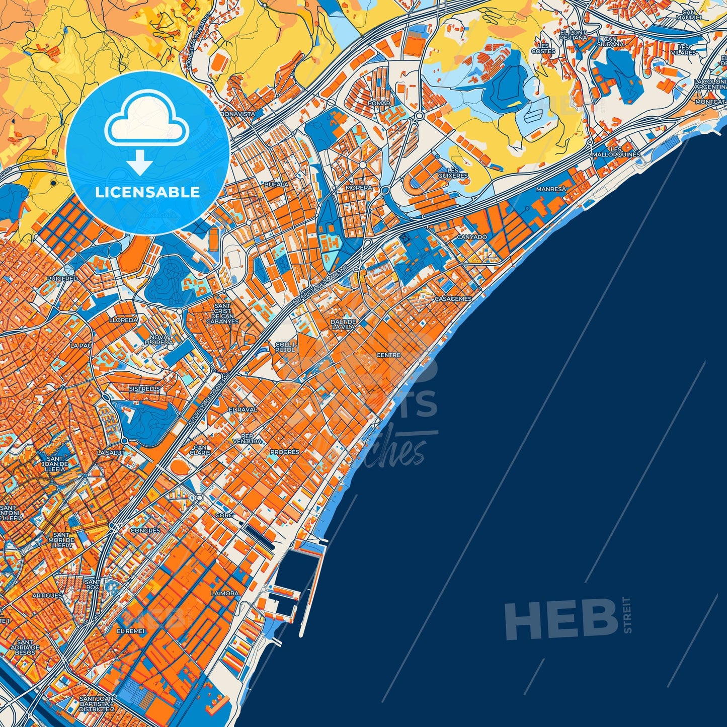 Colorful Badalona Street Map with Labels and Buildings