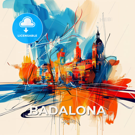 Vibrant Badalona, Spain - A Painting Of A City - Square format print template