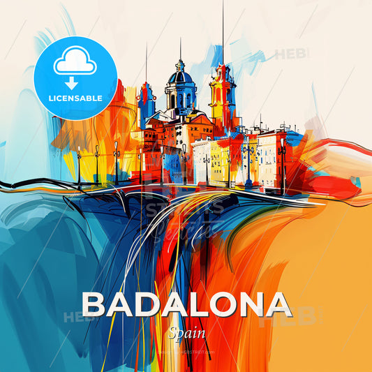 Vibrant Badalona, Spain - A Colorful Cityscape With Buildings And A Bridge - Square format print template