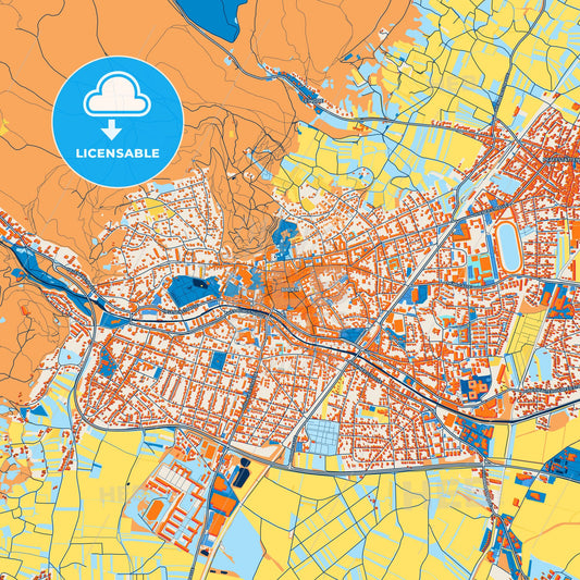 Colorful Baden bei Wien Street Map with Labels and Buildings