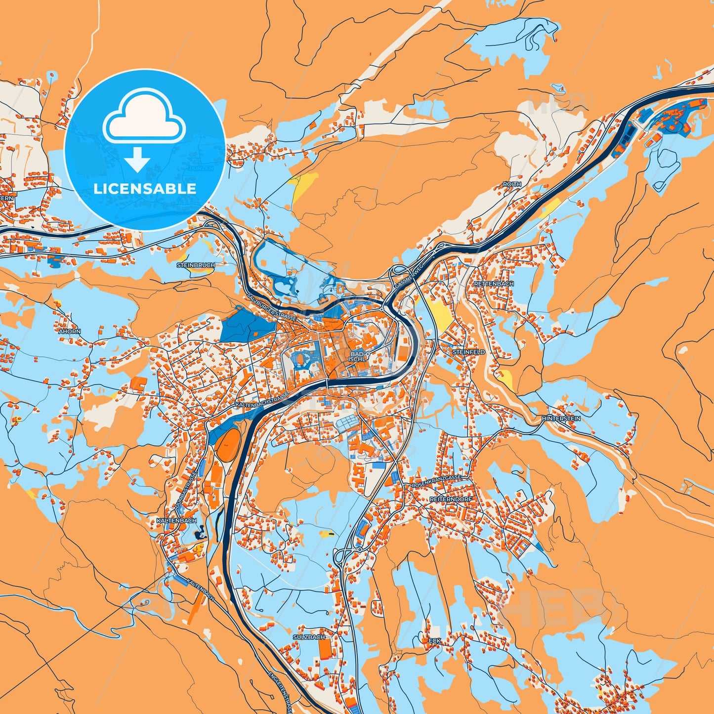 Colorful Bad Ischl Street Map with Labels and Buildings