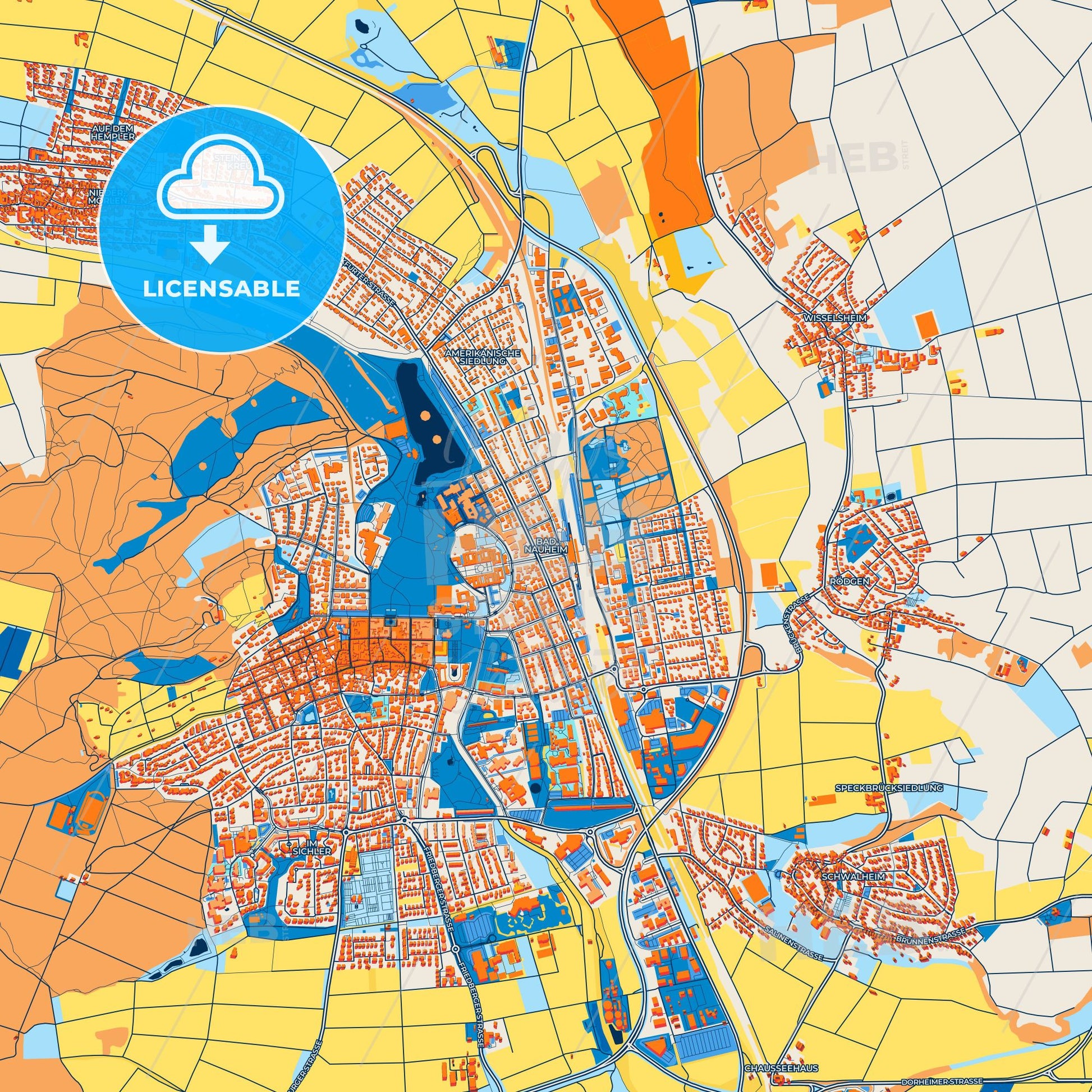 Colorful Bad Nauheim Street Map with Labels and Buildings
