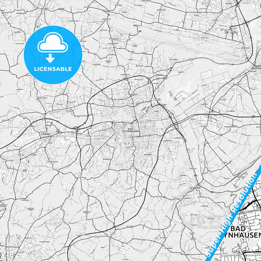 Bad Oeynhausen, Germany light map with streetnames, citynames and districts