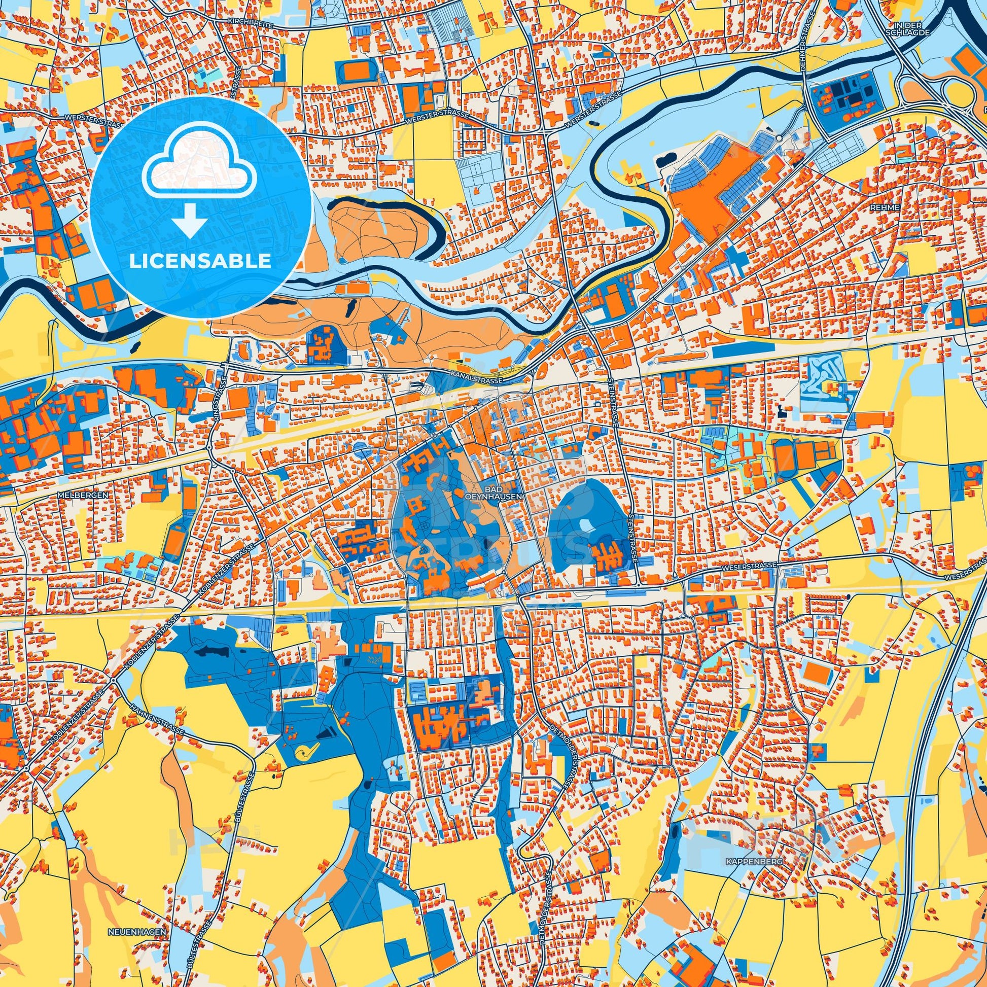 Colorful Bad Oeynhausen Street Map with Labels and Buildings