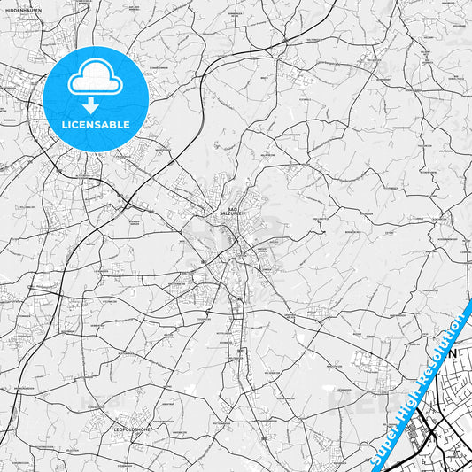 Bad Salzuflen, Germany light map with streetnames, citynames and districts
