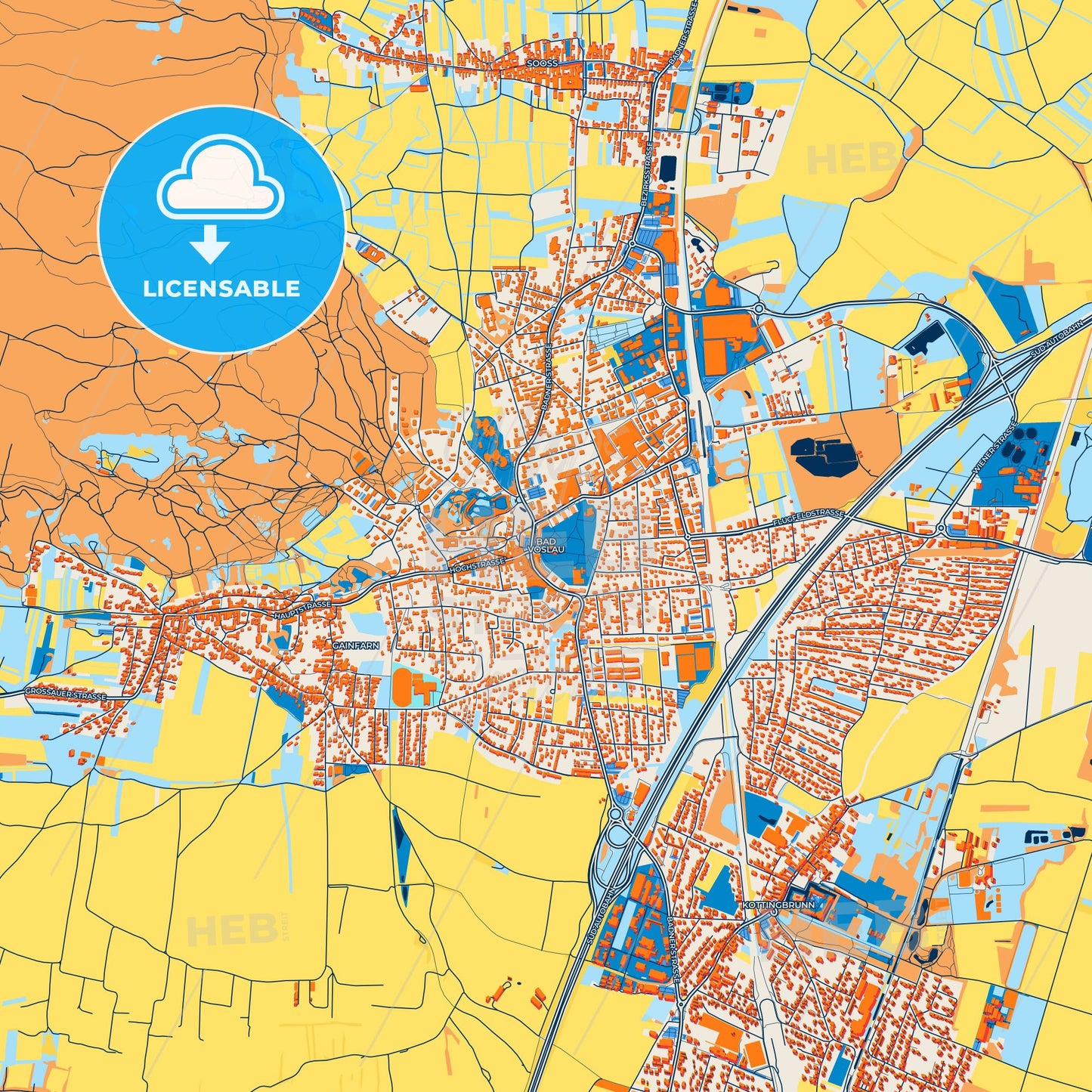 Colorful Bad Vöslau Street Map with Labels and Buildings