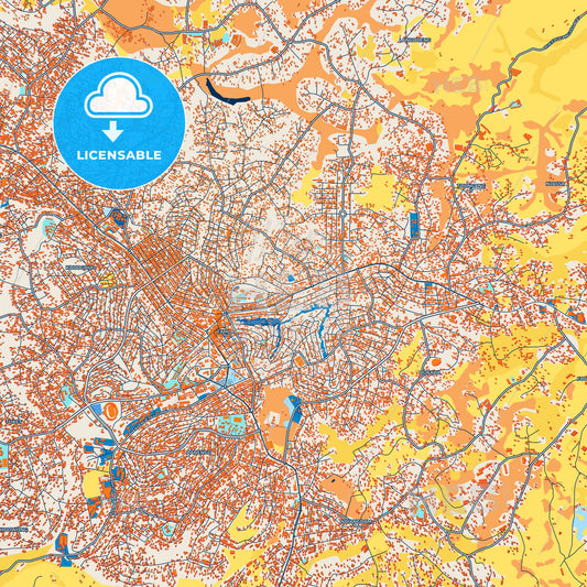 Colorful Bafoussam Street Map with Labels and Buildings