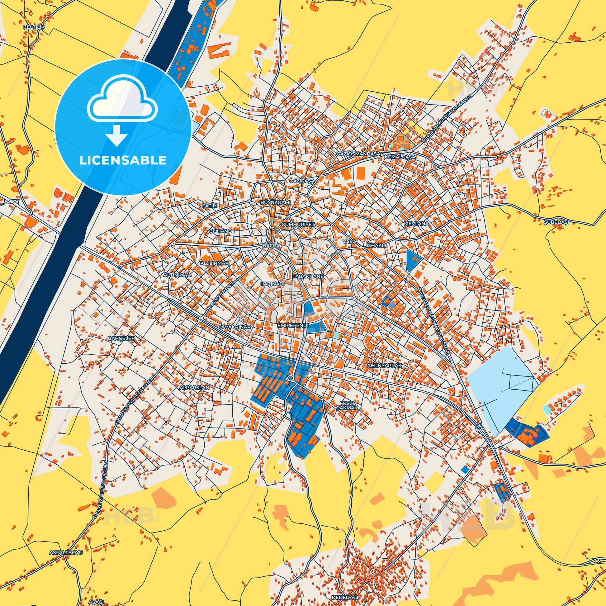 Colorful Bafra Street Map with Labels and Buildings
