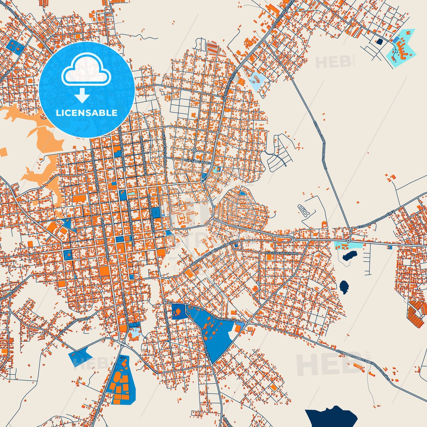 Colorful Bage Street Map with Labels and Buildings