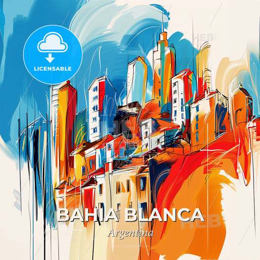 Vibrant Bahia Blanca, Argentina - A Painting Of A City - Square format print template