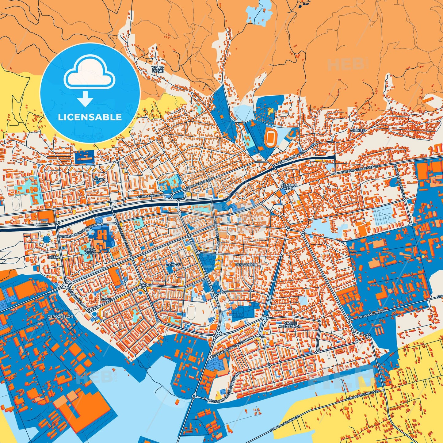 Colorful Baia Mare Street Map with Labels and Buildings