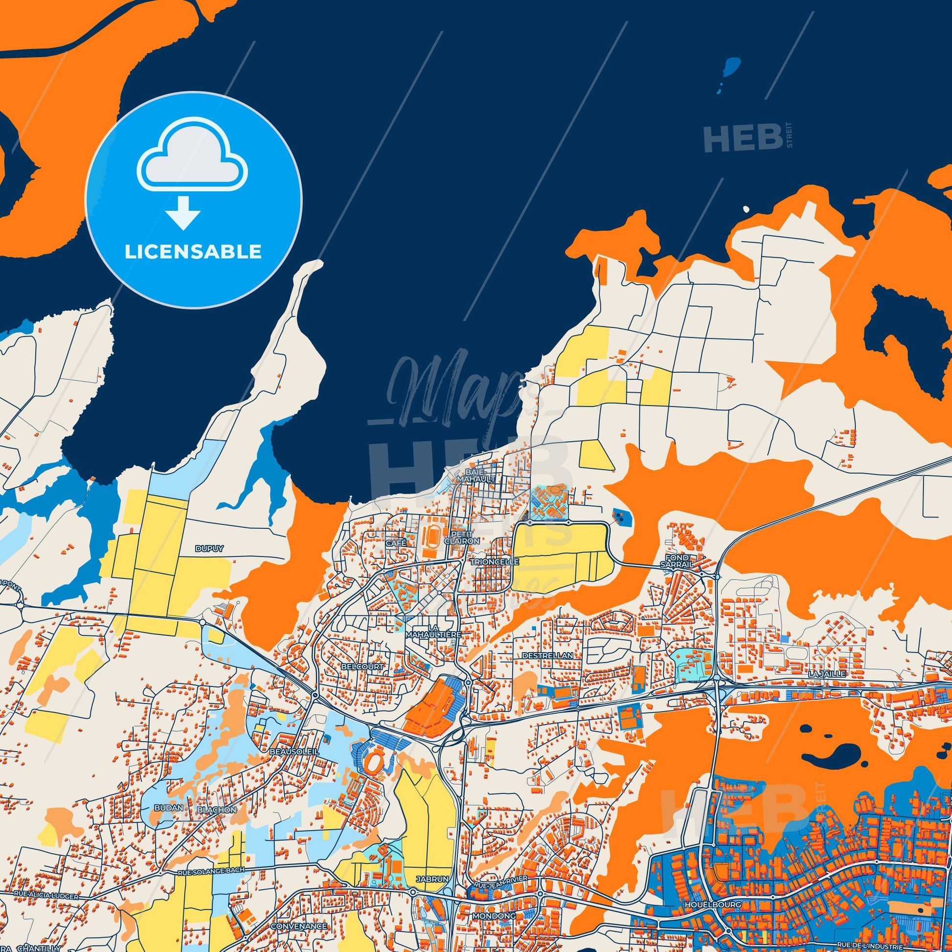 Colorful Baie-Mahault Street Map with Labels and Buildings