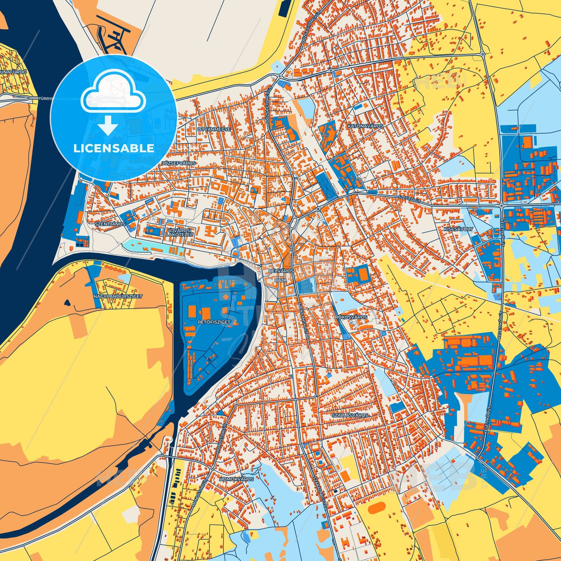 Colorful Baja Street Map with Labels and Buildings