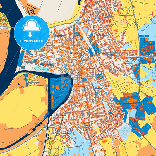 Colorful Baja Street Map with Labels and Buildings