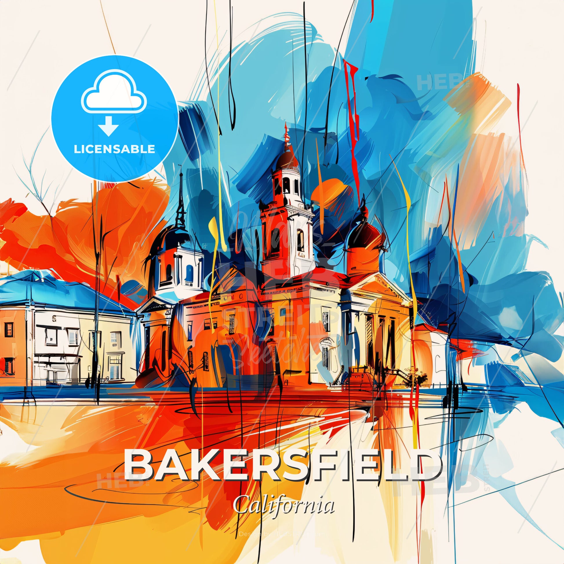 Vibrant Bakersfield, California - A Painting Of A Building - Square format print template