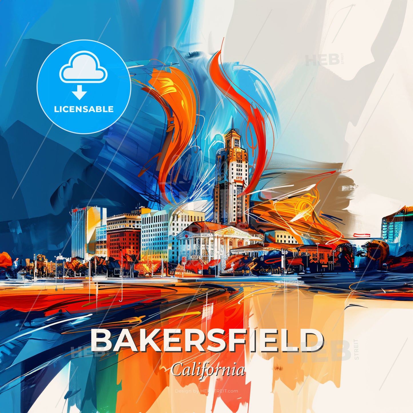 Vibrant Bakersfield, California - A Painting Of A City - Square format print template