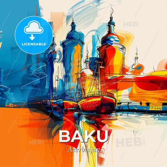 Vibrant Baku, Azerbaijan - A Painting Of A City - Square format print template