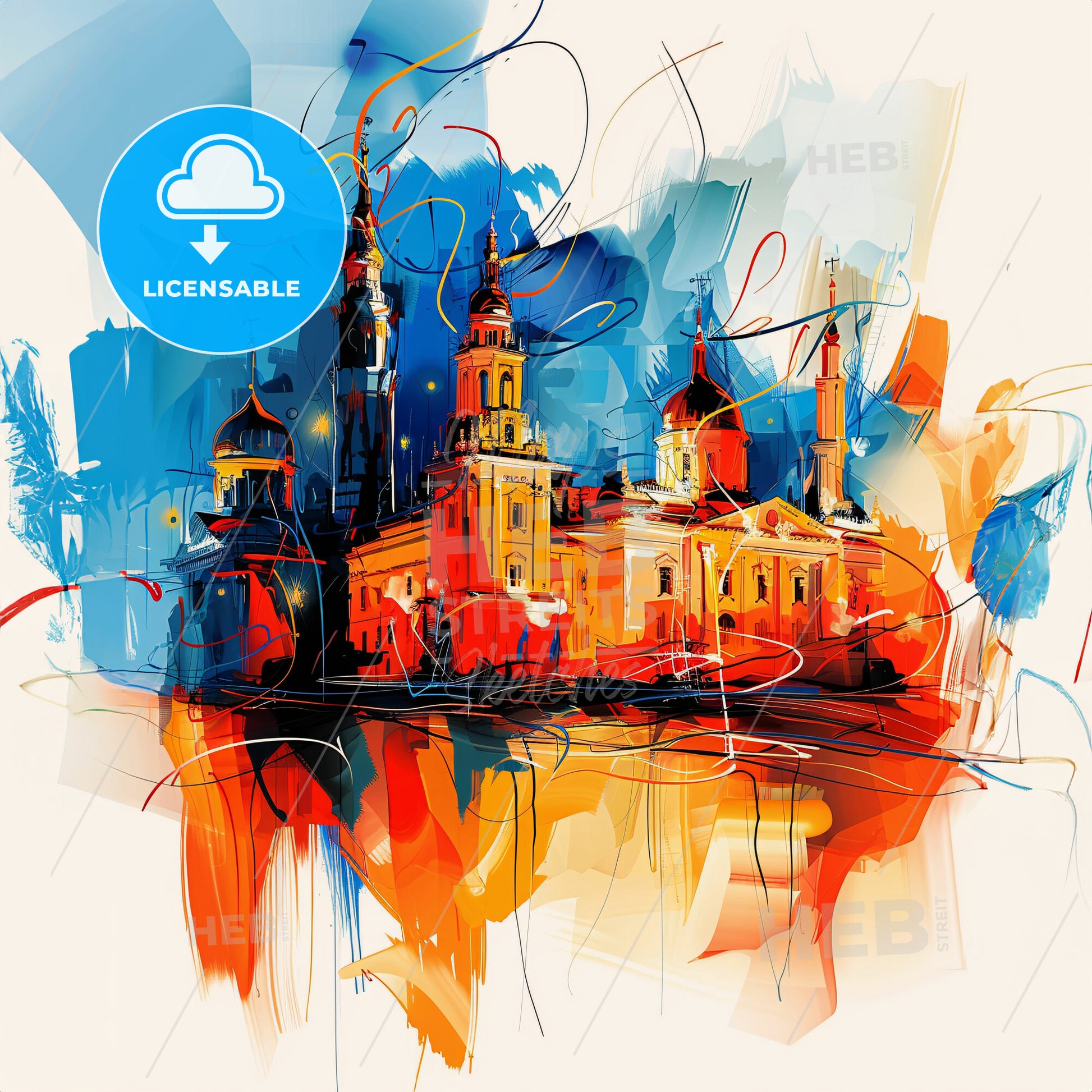 Vibrant Baku, Azerbaijan - A Painting Of A Building With Towers And Spires