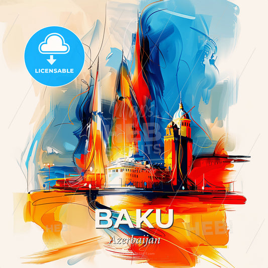 Vibrant Baku, Azerbaijan - A Painting Of A City - Square format print template