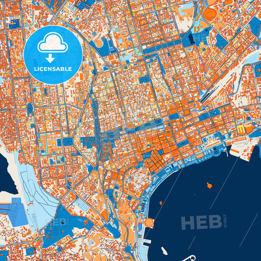 Colorful Baku Street Map with Labels and Buildings