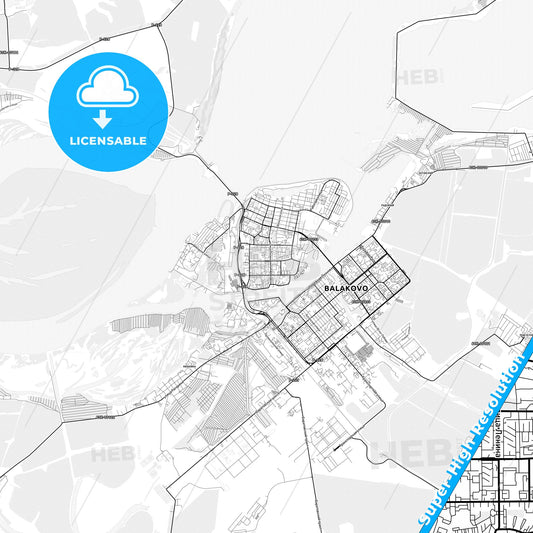 Balakovo, Russia light map with streetnames, citynames and districts