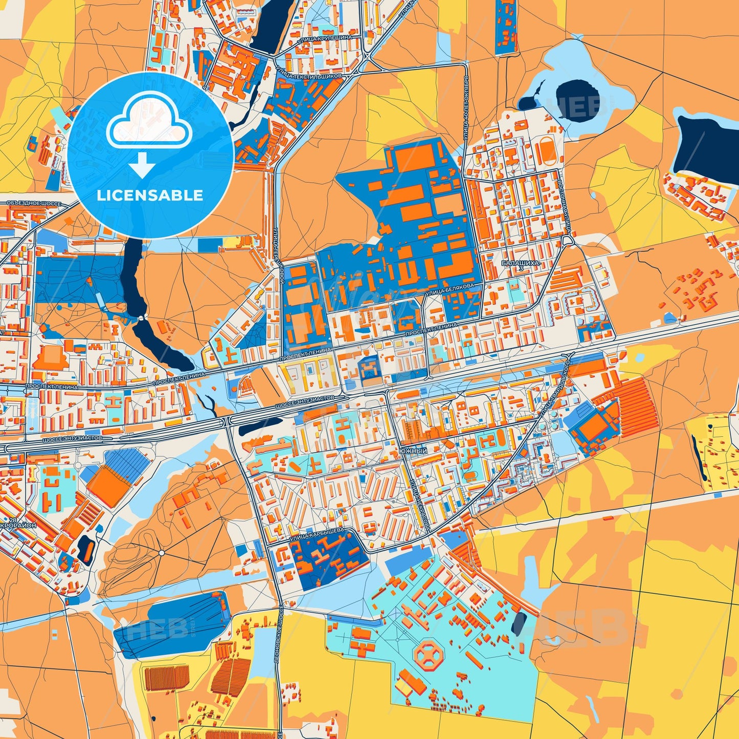 Colorful Balashikha Street Map with Labels and Buildings