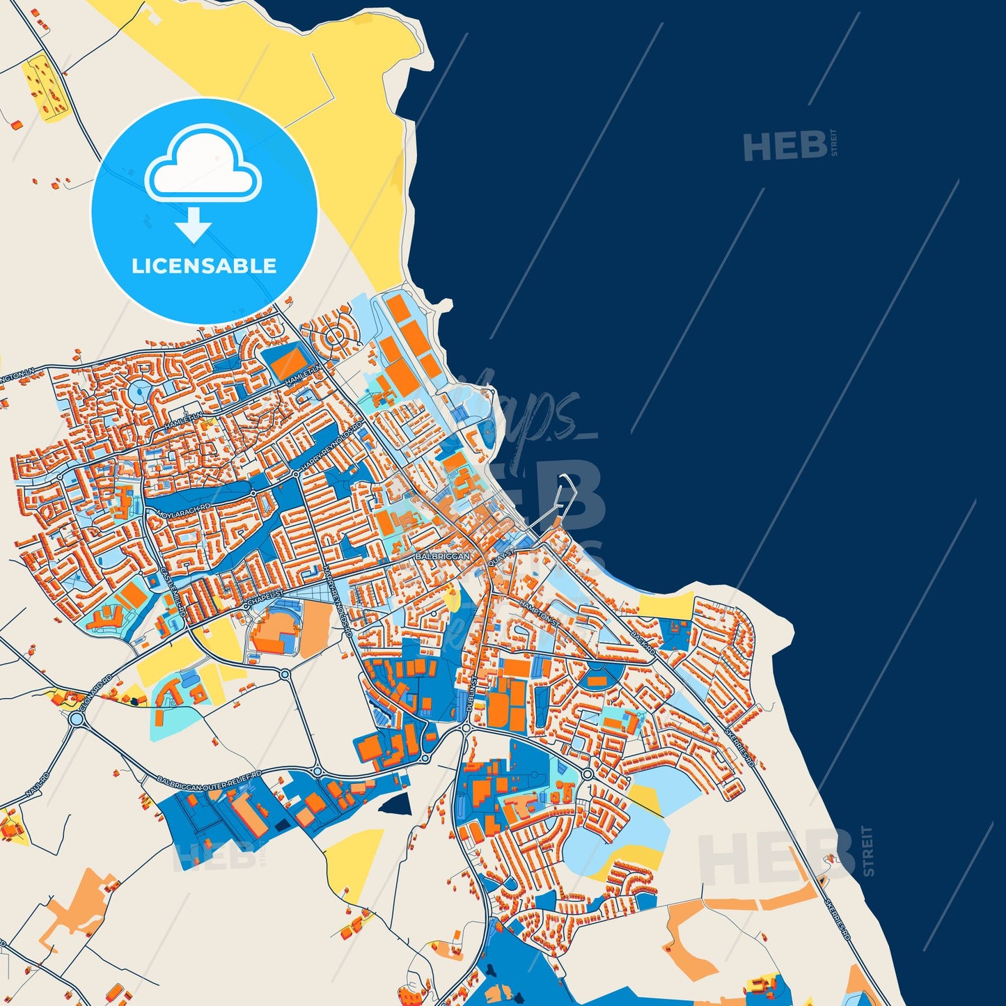Colorful Balbriggan Street Map with Labels and Buildings