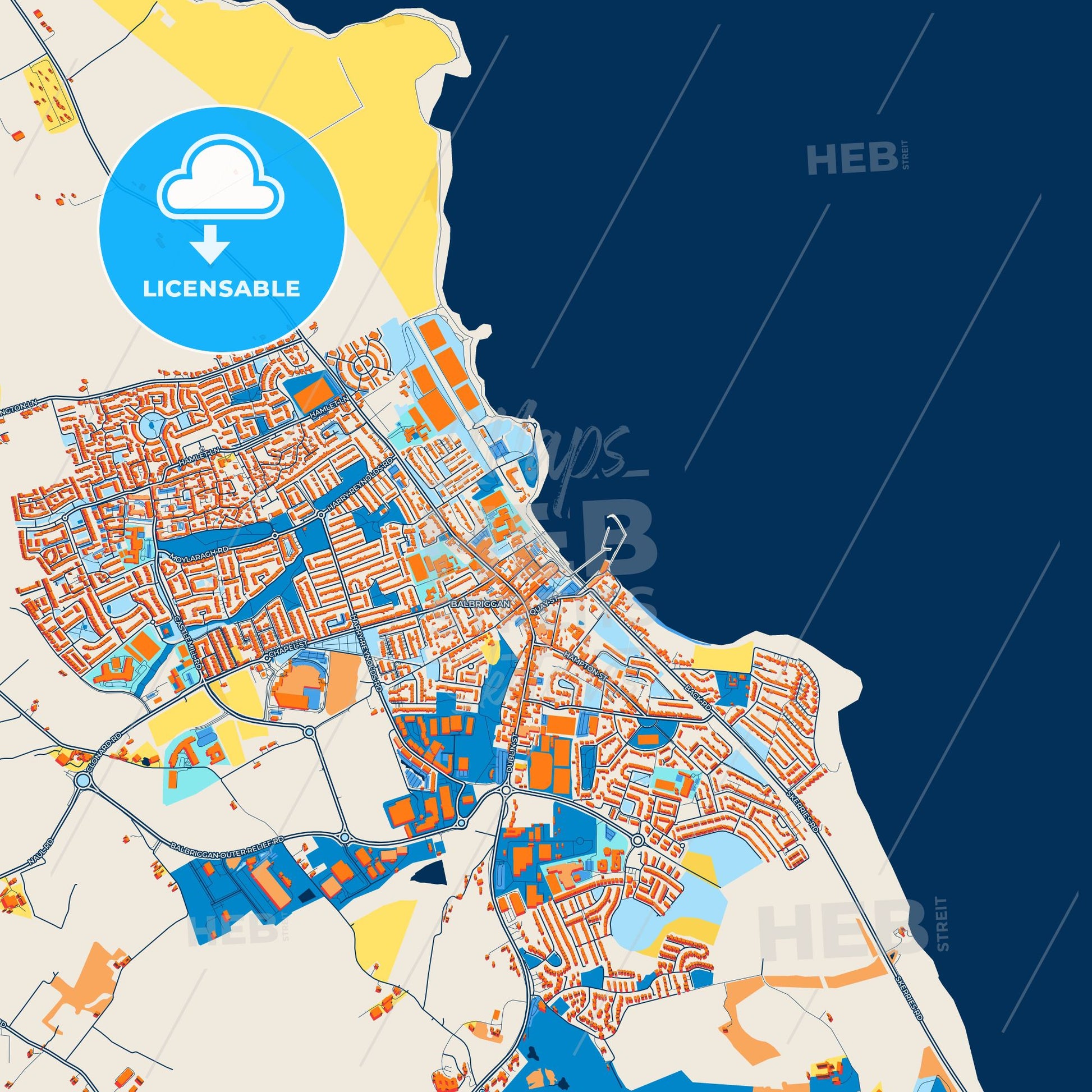 Colorful Balbriggan Street Map with Labels and Buildings