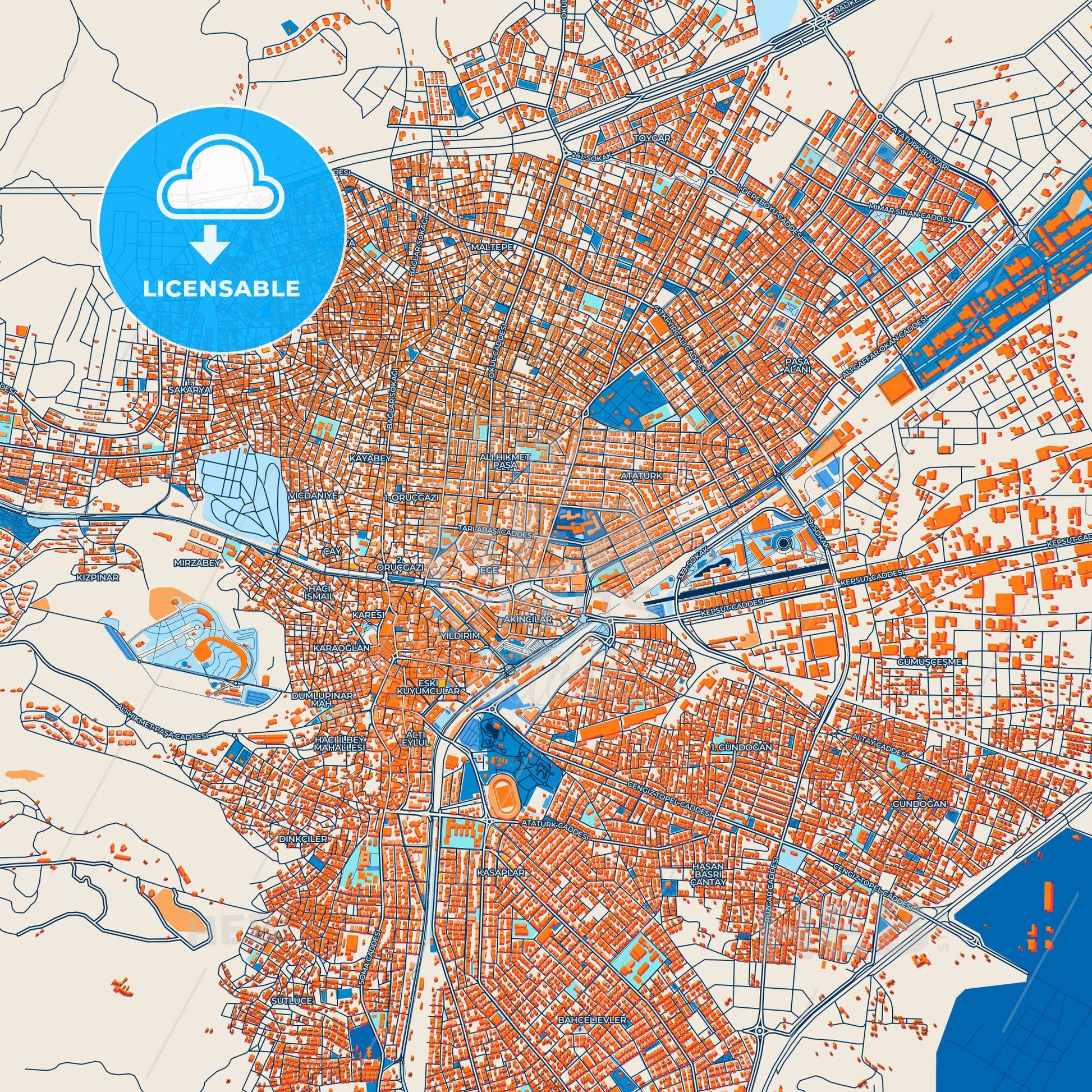 Colorful Balıkesir Street Map with Labels and Buildings