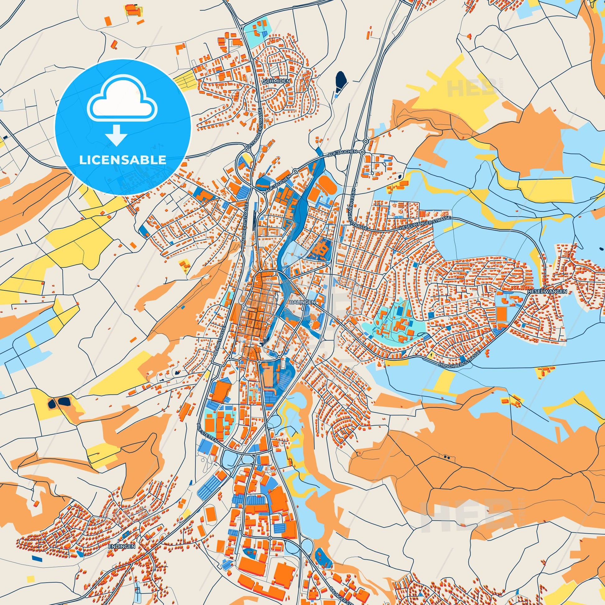 Colorful Balingen Street Map with Labels and Buildings