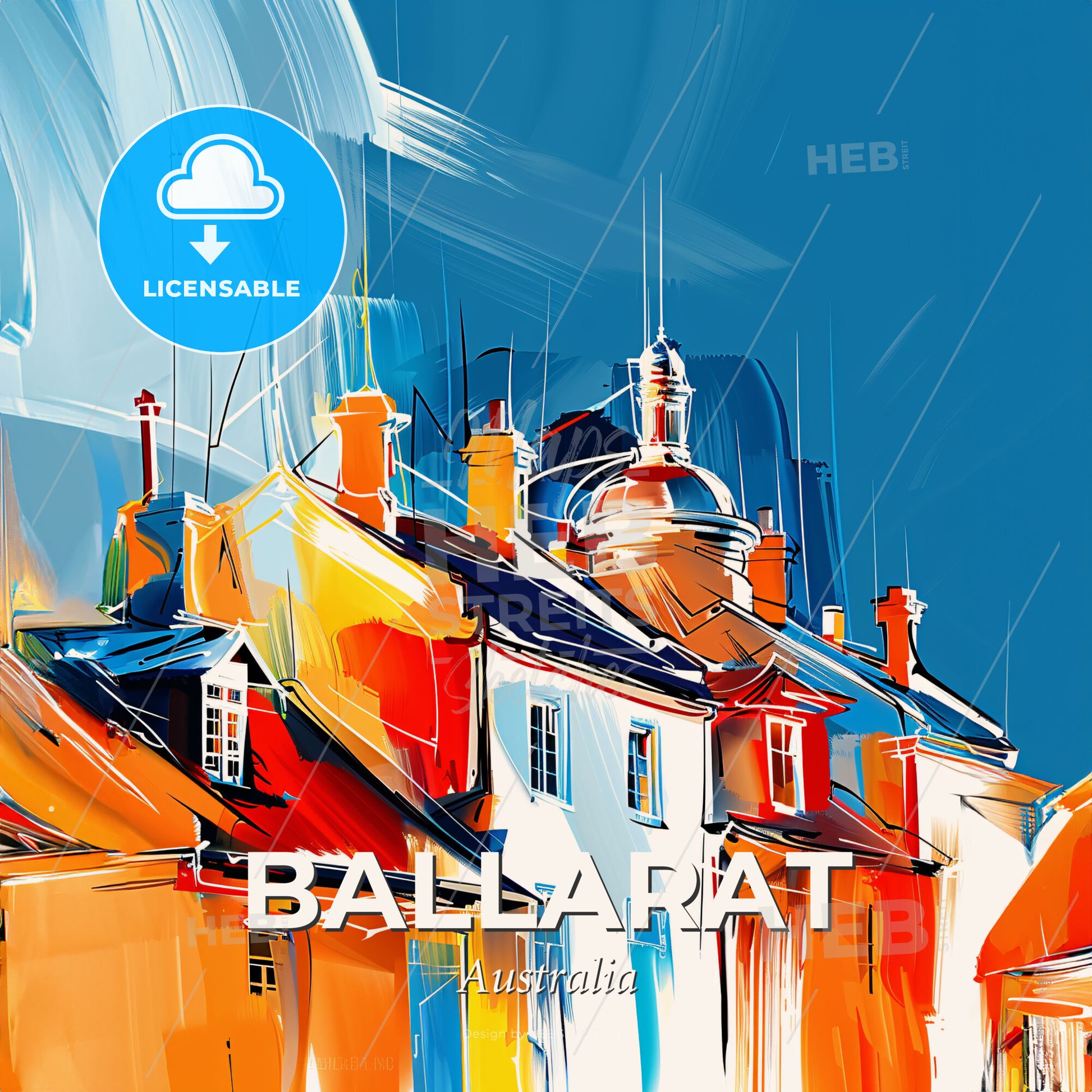 Vibrant Ballarat, Australia - A Painting Of A Row Of Buildings - Square format print template