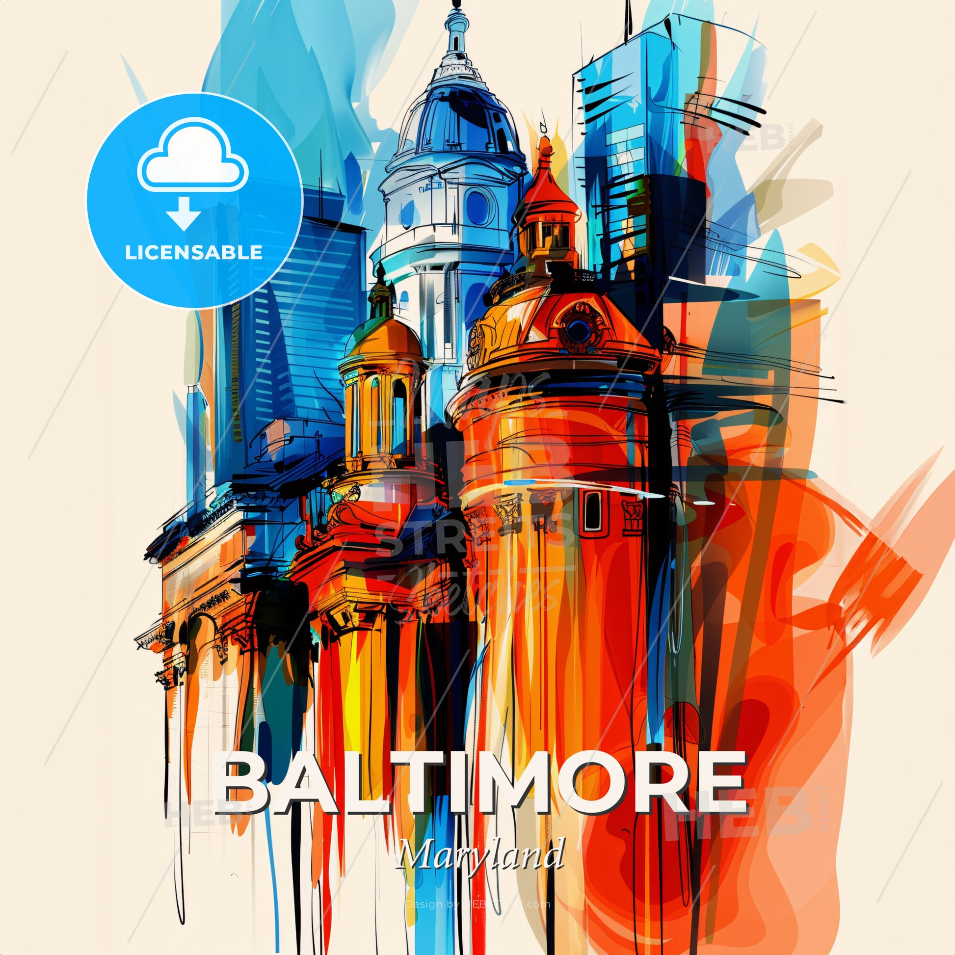 Vibrant Baltimore, Maryland - A Colorful Painting Of A Building - Square format print template