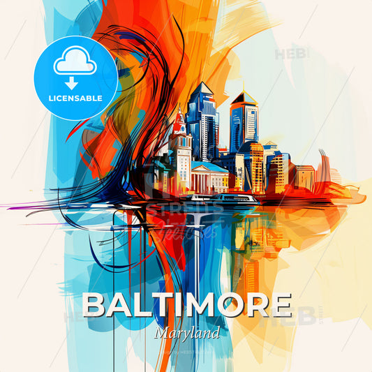 Vibrant Baltimore, Maryland - A Colorful Cityscape With A Reflection - Square format print template