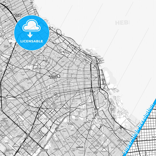 Balvanera, Argentina light map with streetnames, citynames and districts