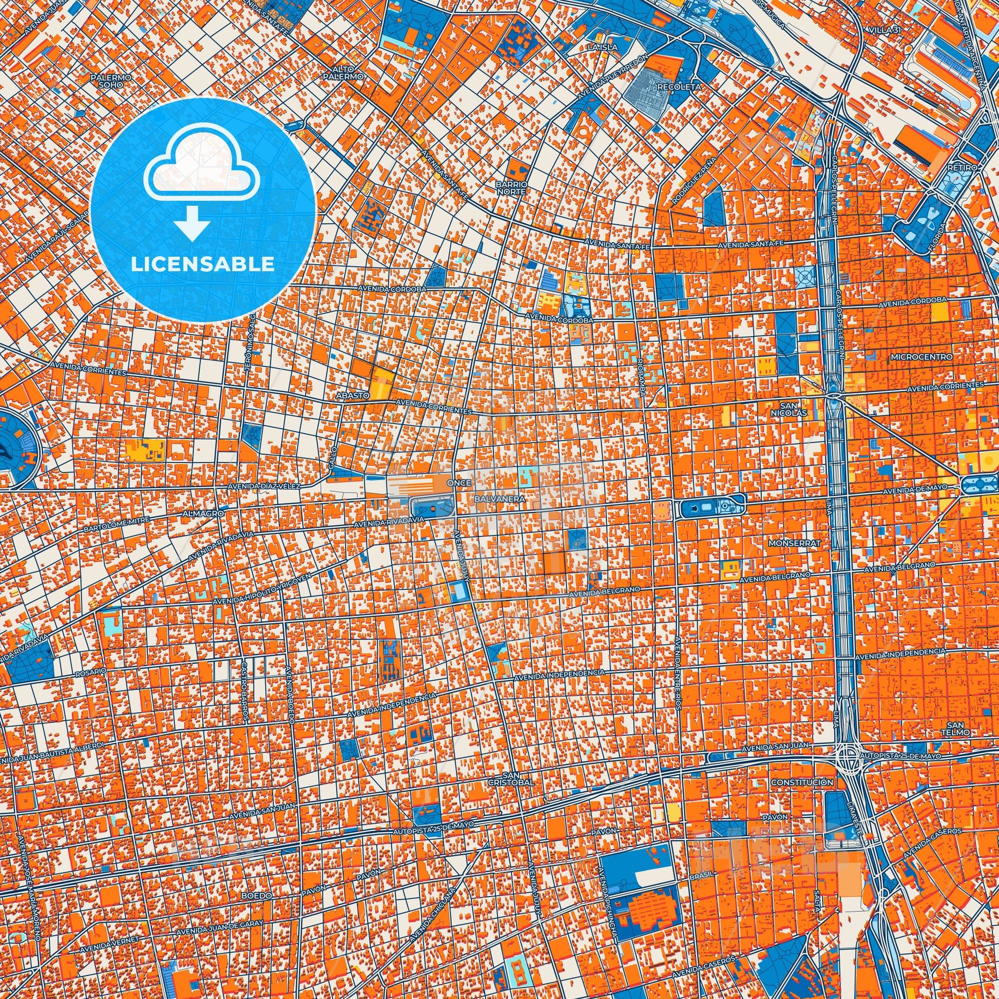 Colorful Balvanera Street Map with Labels and Buildings